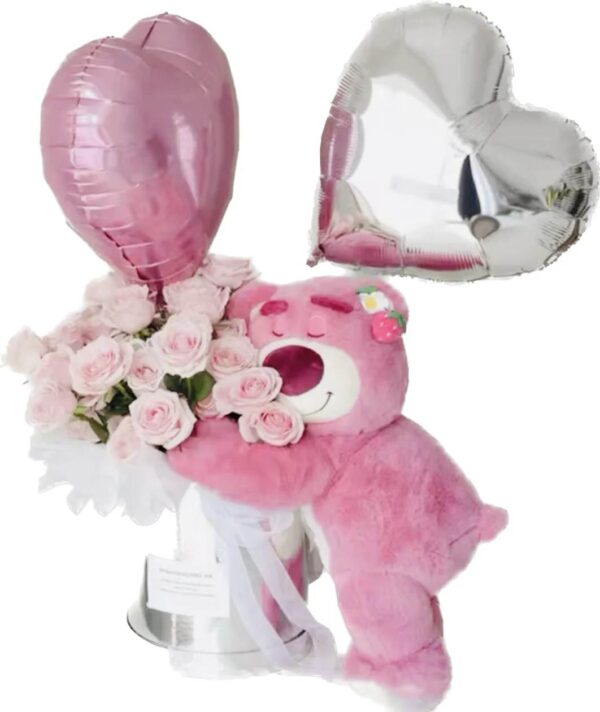 Pink Teddy With Roses 01