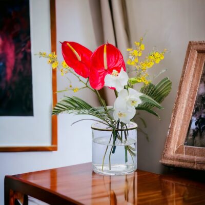 Pure elegance of orchids and anthuriums will add a designer's touch to your home.